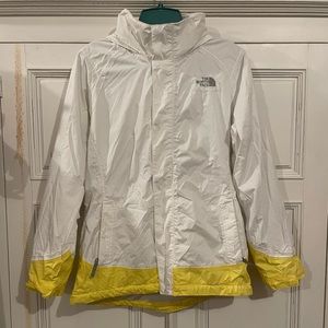 The North Face Girls Rain Jacket Hood Lined Zipper (Size 14/16) (White/Yellow)